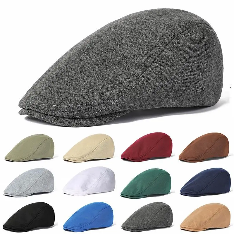 Unisex Retro Cotton Flat Top Hat - Sporty Chic Athleisure Sports & Outdoor Hat for Adults, Warm British Style, Soft Solid Color, Wool Beret-Inspired Flat Brim, All Seasons, Hunting Driver's Cap, Flat Brim Hat