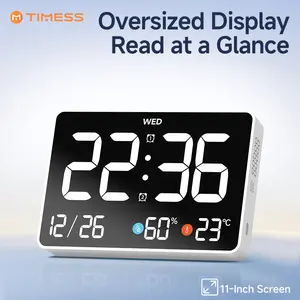 TIMESS New Multifunctional LED Alarm Clock, 11-Inch Large Digital Screen with Big Numbers, Temperature & Humidity Display, Date Reminder, Timer Function, 3-Level Backlight, USB Powered, For Bedroom, Living Room, Office, Mother's Day Gift