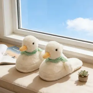 Sweet Duck Slippers with Scarf for Women | Cozy Plush Home Footwear | Playful Comfort Gift