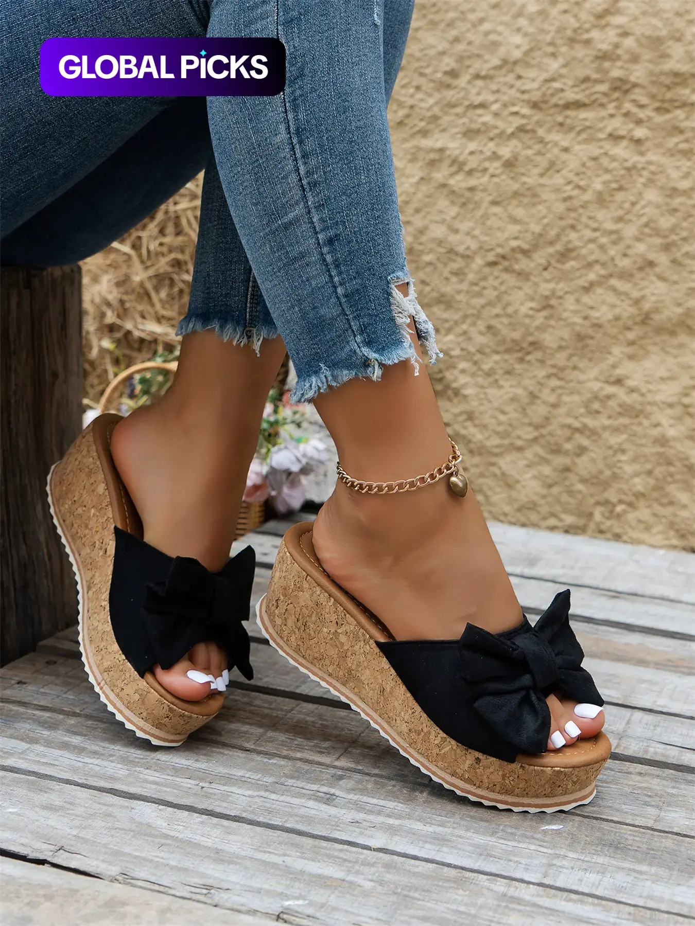 Women's Cute Bowknot Leopard Print Wedge Sandals, Elevated Sandals, Casual Fashion Slip-On Wedges, Summer Trendy Shoes for Beach Daily Wear, Fashionable Footwear