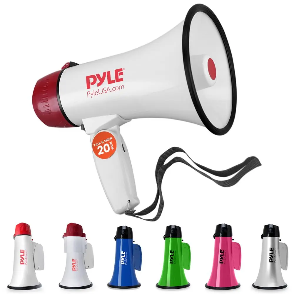 20W Megaphone Bullhorn - White | 800-Yard Range Loudspeaker with Siren Mode & Adjustable Volume Control - Portable Handheld Speaker with Strap for Coach, Emergency, Announcement, Commercial & Outdoor Use - Battery Operated