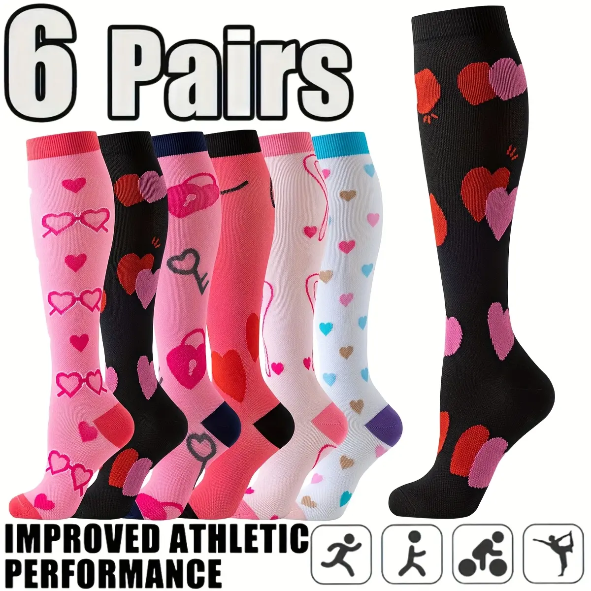 6pairs【Unisex Breathable Compression Socks】- Athletic Gradient Support Stockings for Men & Women - Outdoor Sports, Hiking, Running - Moisture-Wicking & Comfortable thigh high socks socks for women compression socks women