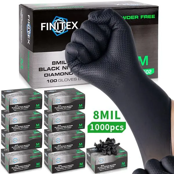 FINITEX 8Mil Diamond Texture Nitrile Gloves, All-Disposable Anti-Wear Construction-Grade Gloves, Chemical Exposure Resistant,Durable Grip for Industrial Work Household Cleaning,Home Care Supplies,college back to school haul,dorm haul essentials, Nitrile P