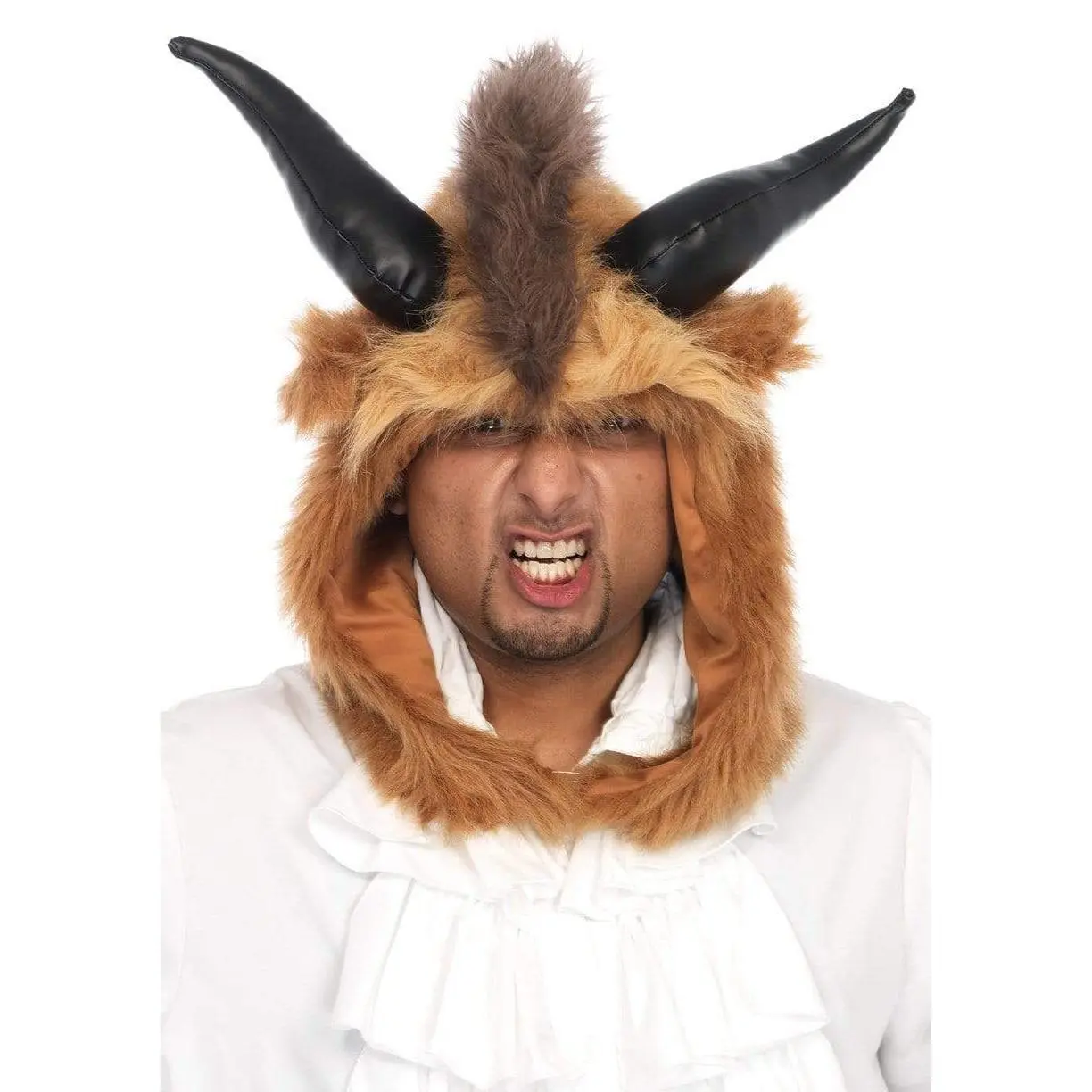 Men's Faux Leather Costume Hood Mask - Fairytale Brutal Beast Cosplay Gear with Horns, Mohawk - Men's Stuff, Accessories for Halloween Parties, Couple Use, 1 Size, Party