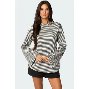 Stripey Oversized Bell Sleeve Top