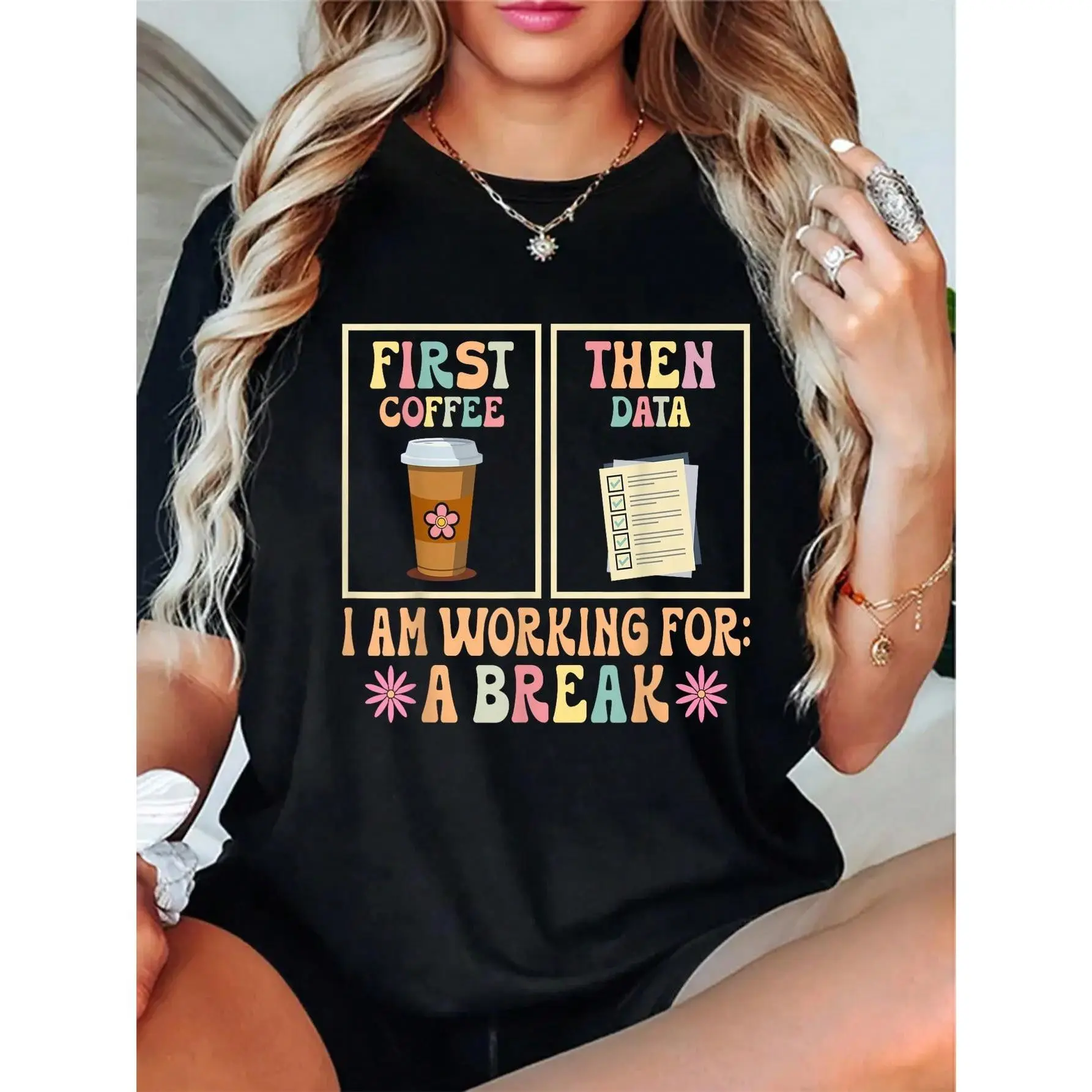 100% Cotton Funny SPED Teacher Special Education First Coffee Then Data T-Shirt