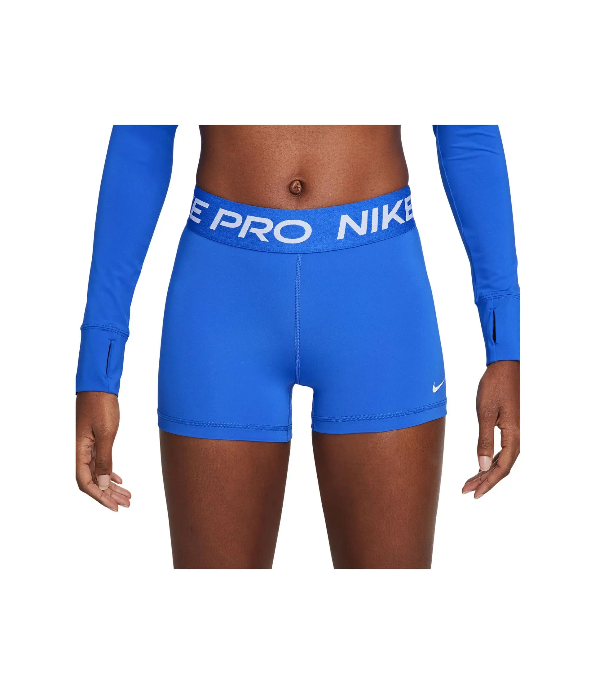 Nike Women's Pro Mid-Rise 3" Bike Shorts with No Front Seam, Hyper Royal/White L