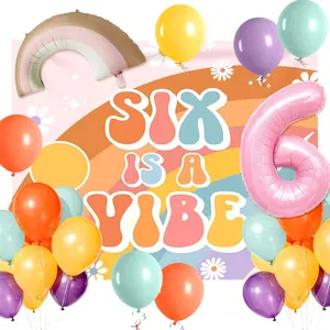 Six Is A Vibe Birthday Party Decorations Balloon Rainbow Daisy Balloons Vintage Groovy 6th Birthday Decorations Hippie Retro 6 Years Old Birthday Decoration outdoorfun
