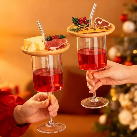 Classic Cocktail Champagne Wine Tasting Glass Set with Charcuterie Board Topper and Straw, Bar Essentials for Christmas Hosting, Birthday Gatherings
