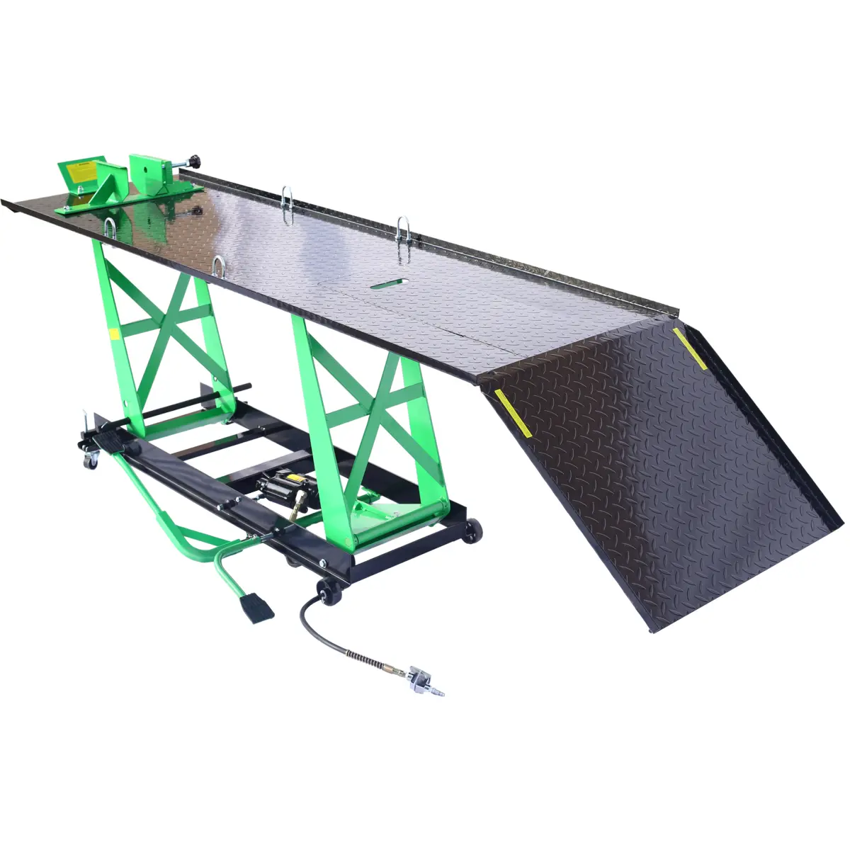 Air Hydraulic Motorcycle Lift, 1000 LBS Capacity Mobile ATV/Motorcycle Lift Table, Heavy Duty Manual/Pneumatic Jack with Removable Ramp