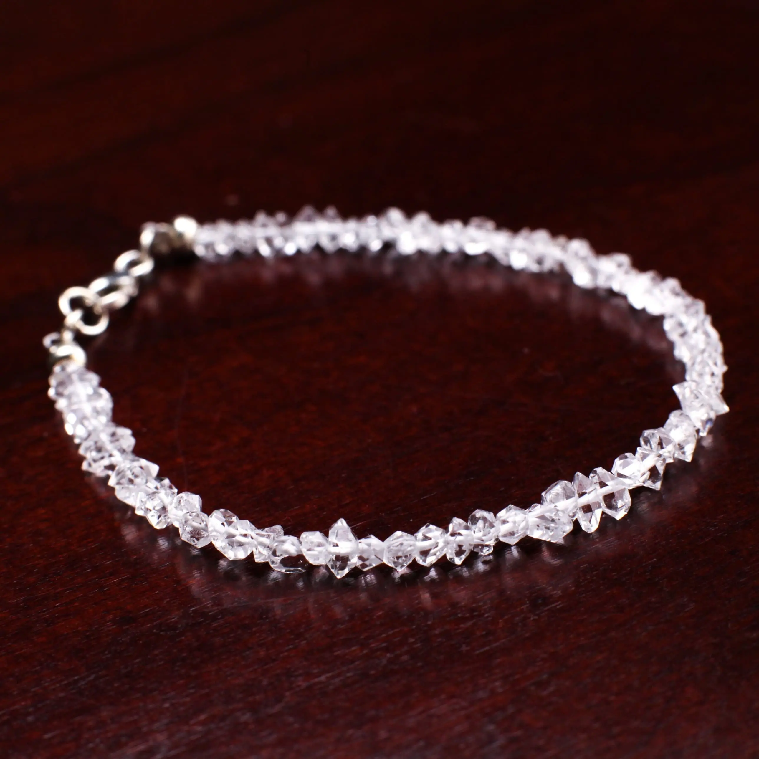 Herkimer Diamond  2x4-3x5mm Raw Beaded Bracelet DoubleTerminated Raw Sparkly Clear AAA High Quality Herkimer Diamond Quartz , precious gift