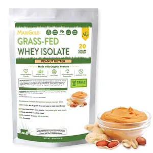 MariGold Grass-fed Whey Protein Isolate - Peanut Butter 1 Lb Bag - Cold-Processed, Micro-Filtered, Undenatured, Non-GMO, rBGH/Soy/Gluten/Lactose Free