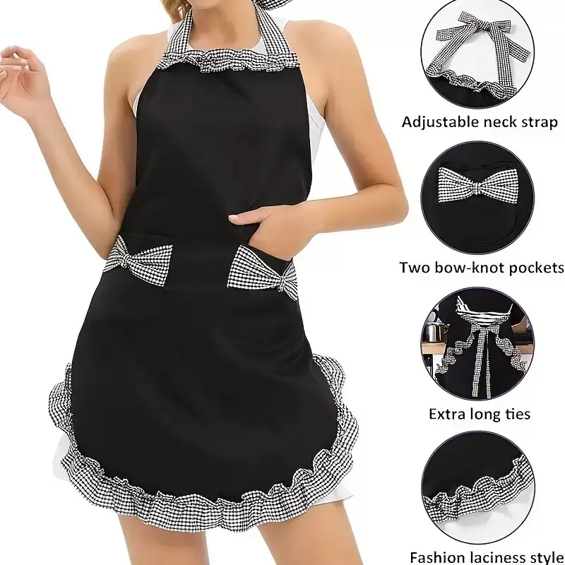 House Dresses For Cooking Vintage-Style Adjustable Apron with Red & White Checkered Bow Pocket Durable Polyester Perfect for Cooking Baking & Easter Kitchen Wear Baking Attire  Vintage Apron Durable Apron