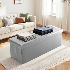 Folding Storage Ottoman Bench, Foot Rest Stool with Padded Seat, Large Toy Box Storage Chest with Seatin, Holds up to 660 lb