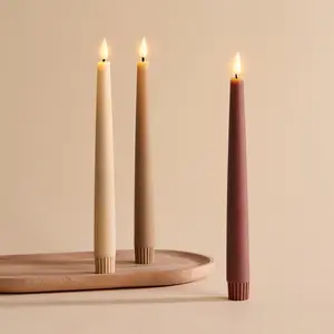 Operated Candles with Remote, 9 Inch, 3 Pack Gradient Brown Candlesticks, LED Candles Flickering Flameless Candles for Spring Home & Wedding Decor, Mantle Coffee Table & Shelf Decor