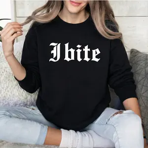 Gothic I Bite Sweatshirt, Funny Girls Crewneck, Sarcastic Women Long Sleeve Pullover, Meme Sweater, Humor Outfits, Funny Gift For Her Womenswear Casual Breathable sweatshirts for women