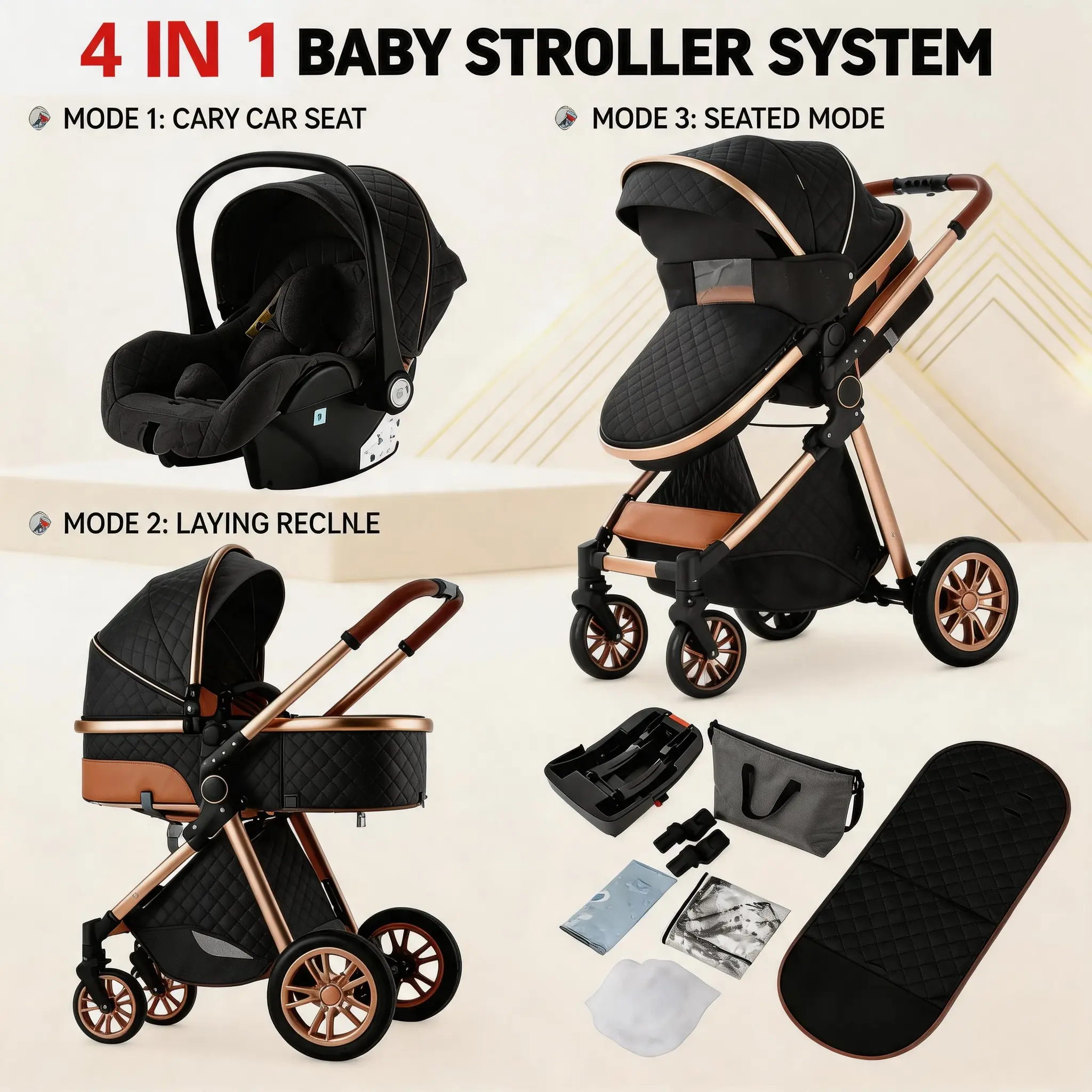 Reversible Seat Baby Stroller Travel System | Smooth Safe Foldable Pushchair for Infants & Toddlers with Adjustable Canopy Convertible