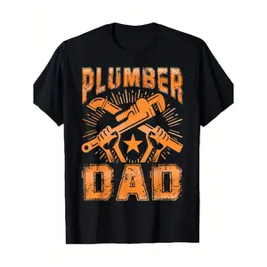 Menswear 100% Cotton Short-Sleeve Funny Plumber Dad Print T-Shirt - 220gsm Heavyweight Crew Neck (Round Neck) Tee, Casual Fashion Wrench Design, Soft Breathable Machine-Washable Work Gift for Fathers (Sizes S-XXXL) - Birthday, Father's Day Present