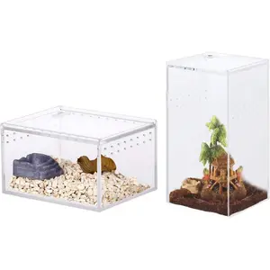 2 Pack Acrylic Reptile Terrarium Insect Tarantula Enclosure Tank Snail Spider Habitat Cage Mini Critter Keeper Insect Carrier Transparent Reptile Lizards Roach Invertebrates Feeding Box