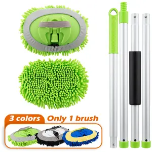 Car Wash Brush Kit Mop Sponge with Long Handle, Chenille Soft Microfiber Car Cleaning Brush, Scratch-Free Replacement Head for Car RV Truck