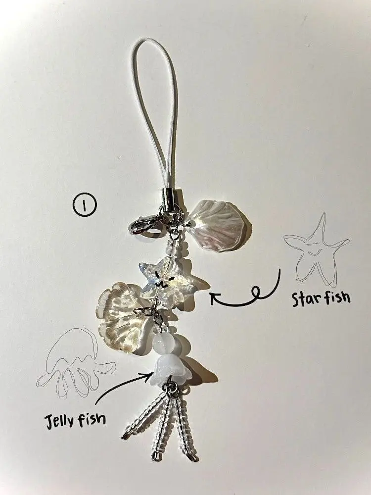 Jellyfish starfish shell beaded mobile phone chain, small pendant, girl heart, camera chain, cute, niche, ins wind pendant