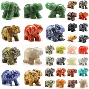 3 Inches Mix 3 Counts Different Materials Carved Healing Crystals Elephant Statue Figurine Collectible Decor From IG Crystal