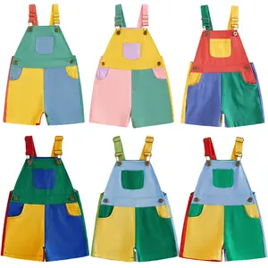 Kids Toddler Baby Girl Boy 90's Style Overalls Romper Sleeveless Color Block Jumpsuit Shorts Suspender Shortalls Summer Spring Strap Shorts