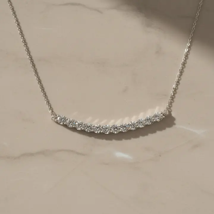 Silver Layering Necklace | Minimalist Diamond Cluster Smile Necklace | Adjustable 16-18 Inch