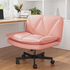 Raybee Furniture 27" Wide Criss Cross Chair, Comfy Cross Legged Office Desk Chair with Wheels, Cute Makeup Vanity Chair, Fabric Modern Swivel Height Adjustable Mid Back Wide Seat Computer Task Chair for Home Office