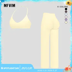 MFVIM Sporty Two-Piece Set Women's Plain Crop Cami Top & Flare Leg Pants Sports Set 78% Nylon 22% Spandex Comfy Breathable for Yoga Gym Workout Running