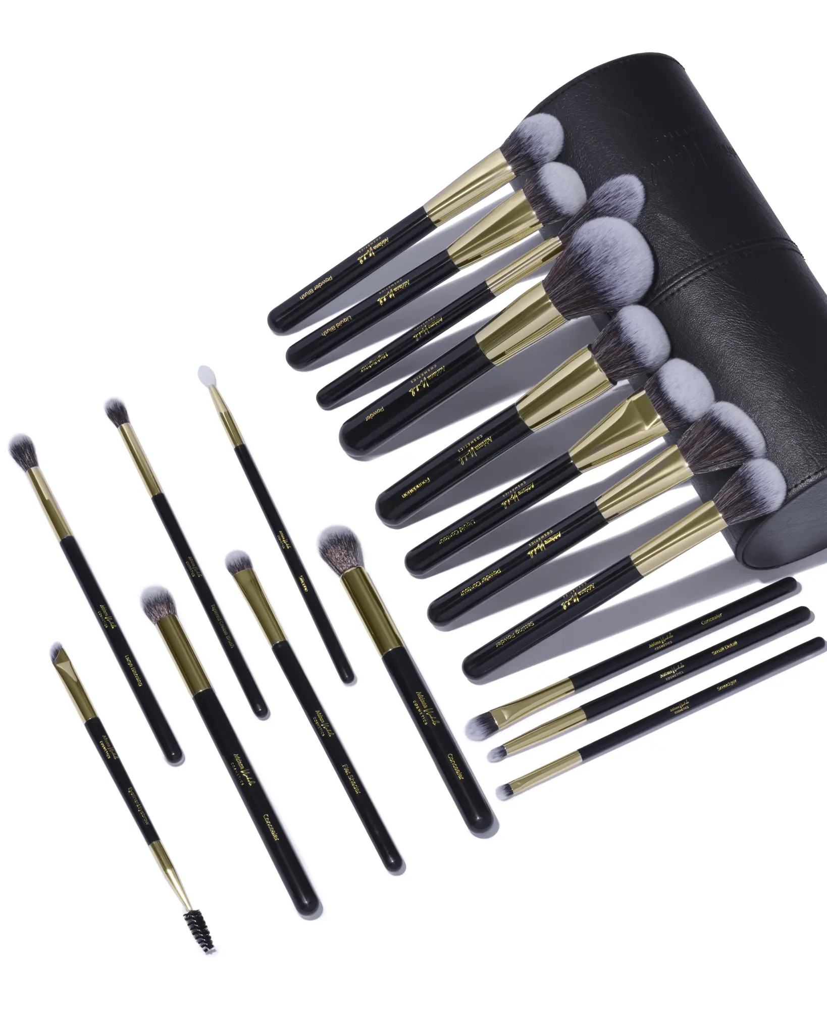 18 Piece Makeup Brush Set by Adriana Nichole Cosmetics, Vegan Face & Eye Brushes with Travel Case