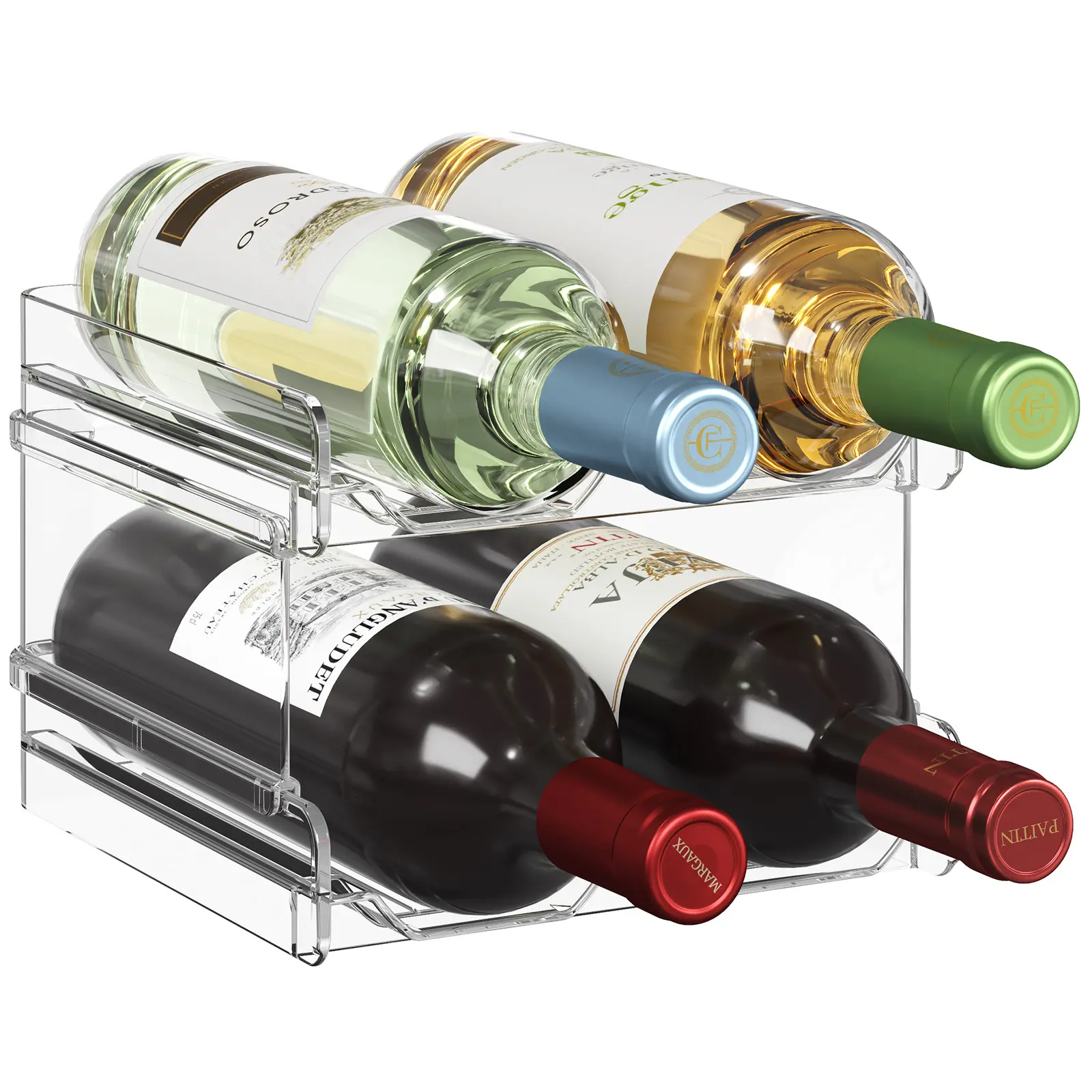 Lifewit Sturdy Plastic Stackable Wine Rack - Adjustable Bar & Kitchen Storage for Wine, Water Bottles, Utensils - Fits Modern Fridge, Countertops, Desk, Home Use