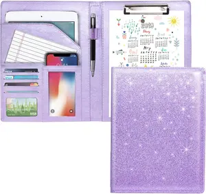 Folder Padfolio Cover, Conference/Legal Document Organizer with Letter/A4 Size Clipboard, Document Sleeve, Glitter Purple