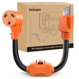 Nilight RV Power Adapter Cord with Circuit Breaker Overload Protector 15Amp to 30Amp Plug 110V Electrical 10 Gauge Wire ETL Listed 5-15P to TT-30R 15M/30F Waterproof for RVs Camper Caravan Van