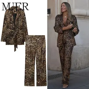 MUJER Leopard Print Blazers for Women Jacquard Office Women's Blazer Sets Outerwears Long Blazer Woman New Coats and Jackets