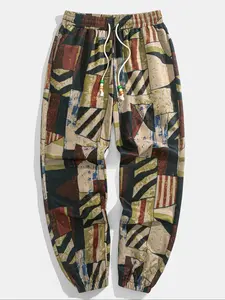 Men's  Ethnic Pattern Drawstring Waist Pants, Casual Comfy Loose Trousers for Summer, Fashion Men's Bottoms for Daily Wear, Casual Streetwear Trousers