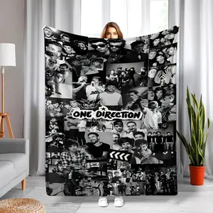 One Direction themed printed flannel blanket, suitable for bedroom, office, living room and outdoor, soft and comfortable