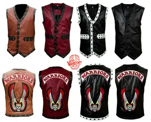 The Warriors Handmade Movie Stylish Vest Leather Jacket Bike Riders Halloween Costume Menswear Checked Original Pockets