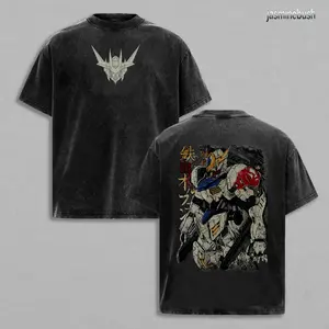 Retro Gundam Barbatos Origin Double Printed Wash Tee | Heavyweight Cotton Oversized Unisex T-Shirt | Anime Gym Workout & Daily Streetwear