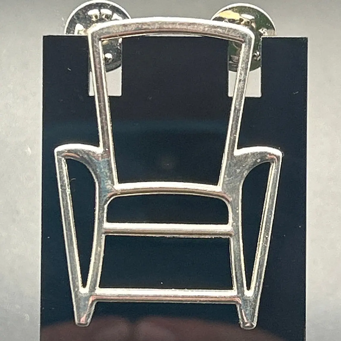Vintage Silver Tone Minimalist Wire Frame Chair Brooch Pin - 2.5 Inch
