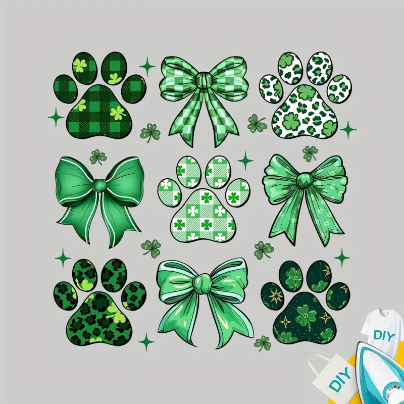 St. Patrick's Day 4/6 Pack Rusty Patchwork Iron on Decals Mixed Colors Heat Transfer Prints for Garments Pillows Bags Textiles Washer Resistant DTF Transfer