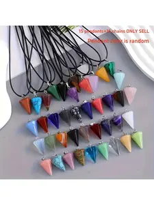 30Pcs Pointed Crystal Pendant with Leather Cord Assorted Quartz DIY Jewelry Making Kit Crystal Pendants Set for Earrings Necklaces Gift for Friends Christmas Halloween Thanksgiving (15 Pendants + 15 Cords)