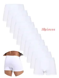10pieces Pack White Plain Fitted Boxer Shorts Men Polyester Fabric Underwear Breathable Male Underpants for Men Homme Boxershorts
