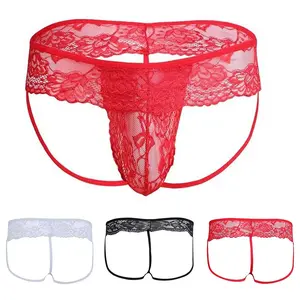 Men's Panties Lace See Through Backless Jockstrap String Sissy Gay Pouch Thong Briefs Transparent Underwear Panties Underpants
