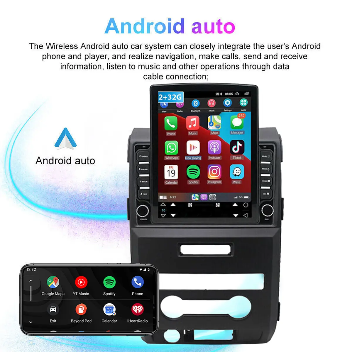 9.7" Android 13 Car Stereo Radio for Ford F150 2009-2014, Built-in Wireless CarPlay & Android Auto, GPS Navigation, WiFi, Bluetooth, DSP, SWC, FM/RDS, 2GB+32GB, CarPlay Car Screen