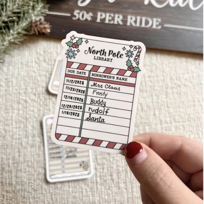 North Pole Library Card Sticker - Festive Christmas Accessory for Library Cards with Charmig North Pole Scene Easy Application Perfect Gift for Library Lovers