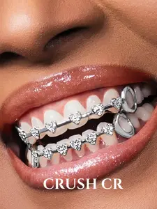 CRUSH CR 1pc 14K Gold Plated Copper Heart CZ Bracelet Grillz – Romantic Hip-Hop Tooth Jewelry Tooth Gem for Female, Black Women, Girls, Men & Boys. Perfect for Parties, Valentine’s Day, Halloween & Gifts! Trendy Bling Accessory