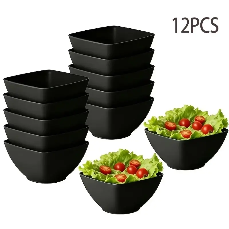 12pcs Square Bowls Set, Reusable Tableware Dessert Serving Bowls for Dinner, Oatmeal, Salad, Soup, Home Kitchen Dining, Picnic, Camping