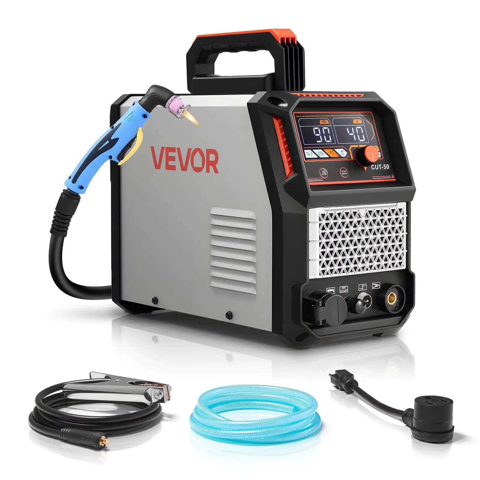 VEVOR 50A Non-Touch Pilot Arc Plasma Cutter, 110V/220V Dual Voltage IGBT Inverter with Digital Display - 2T/4T Function, Adjustable PA/PT Time, Intelligent Control, Overload Protection for Stainless Steel, Rusty Surfaces Cutting (Home Garage, Workshops),,