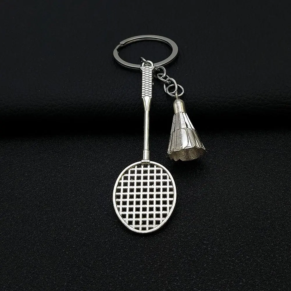 1PC Alloy Badminton Racket Keychain Sports Souvenir Pendant Car Bag Decoration Key Chain Home Decoraction Sport Style